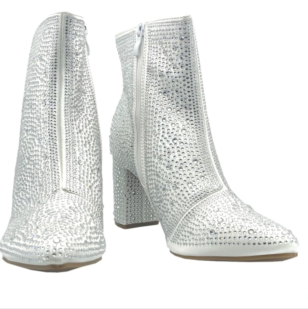 White Rhinestone Ankle Booties Size 8